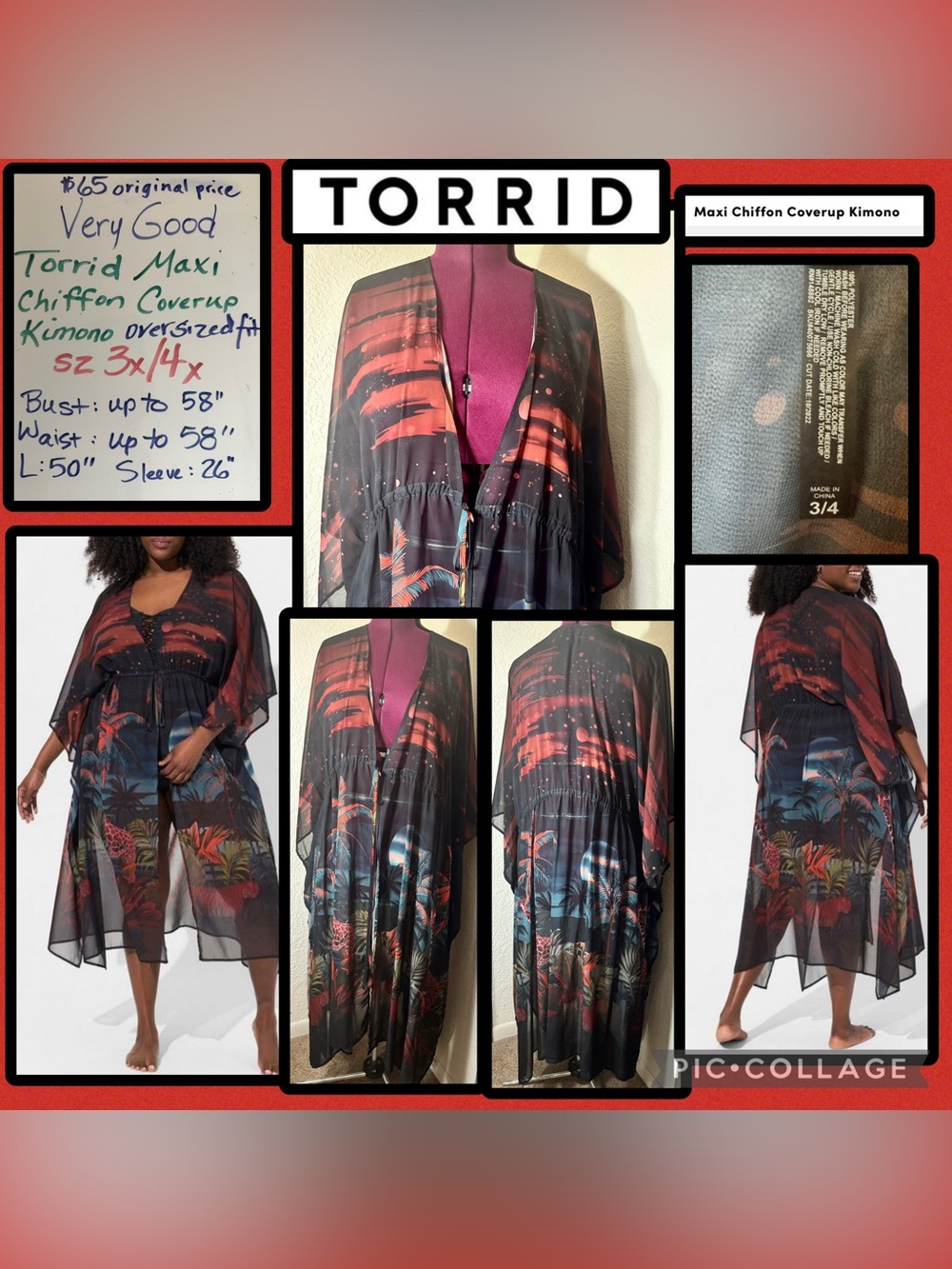 $65 very good Torrid Oversized
Maxi Kimono Swim coverup Tropical Shadows